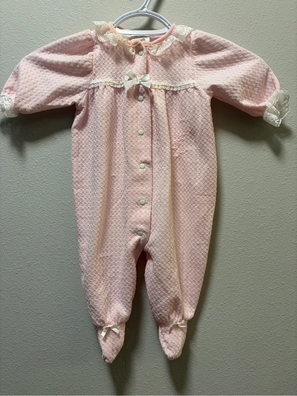 Vintage Carter's Pale Pink Lace-Trim Footed One-Piece